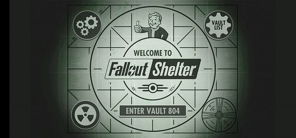 The image displays the main menu screen of the game Fallout Shelter.