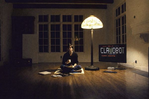 Portrait of Steve Jobs with a futuristic, cosmic background.