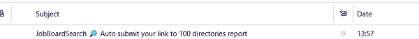 Screenshot of a directory submission report showing website URLs, statuses, and results related to job board search submissions.