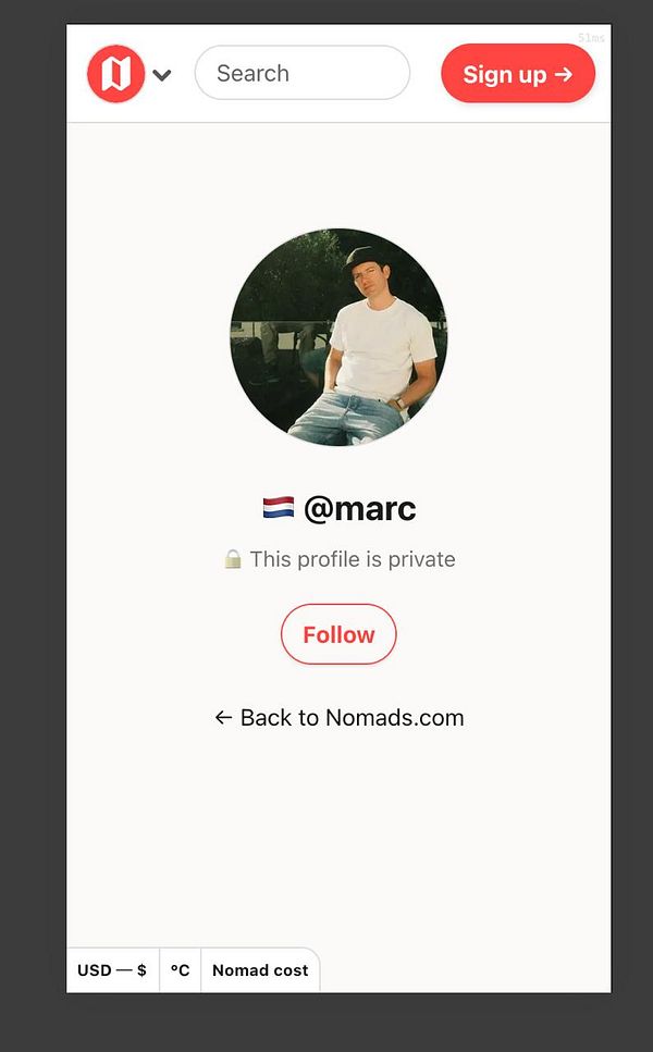 Profile page design mockup for a private user interface with personalized sections and minimalistic icons.