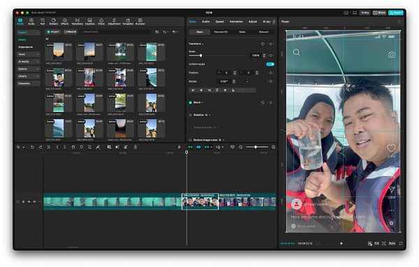 Screenshot highlighting CapCut video editing features including split, delete, speed control, sound, and music options.