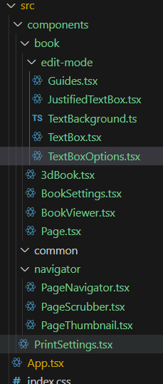 The image displays a file structure from a code editor, showcasing various TypeScript files organized within a project.
