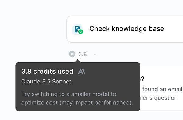 The image displays a user interface showing credit usage for an AI model.