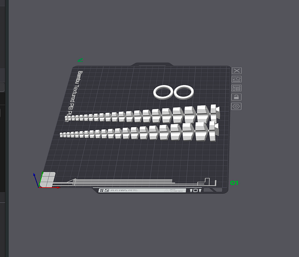 The image displays a 3D modeling interface showing a print layout for tentacle components.