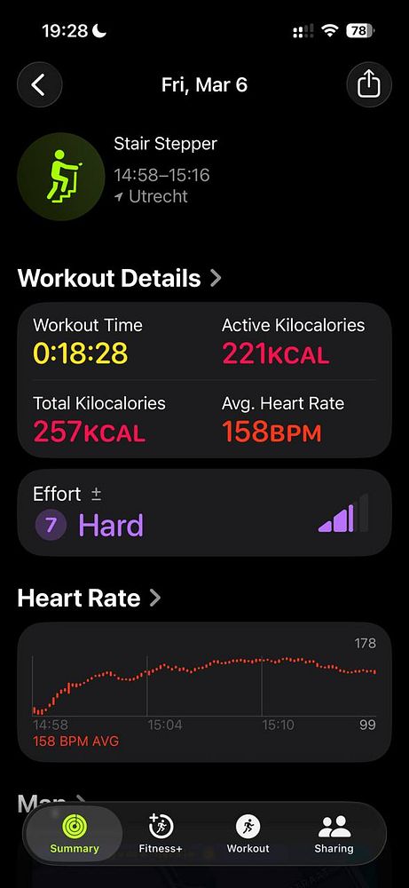 Photo of an outdoor stairway with people climbing, including a man in a white shirt and a woman in workout clothes, with greenery and buildings in the background.