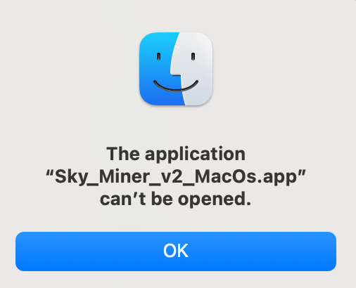 A warning message indicating that a specific application cannot be opened.
