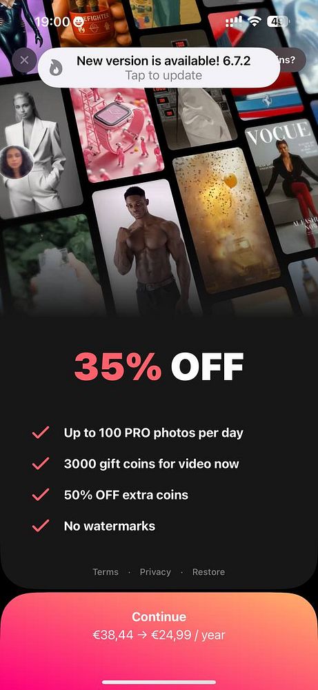The image displays a promotional offer for an app featuring a discount and subscription details.