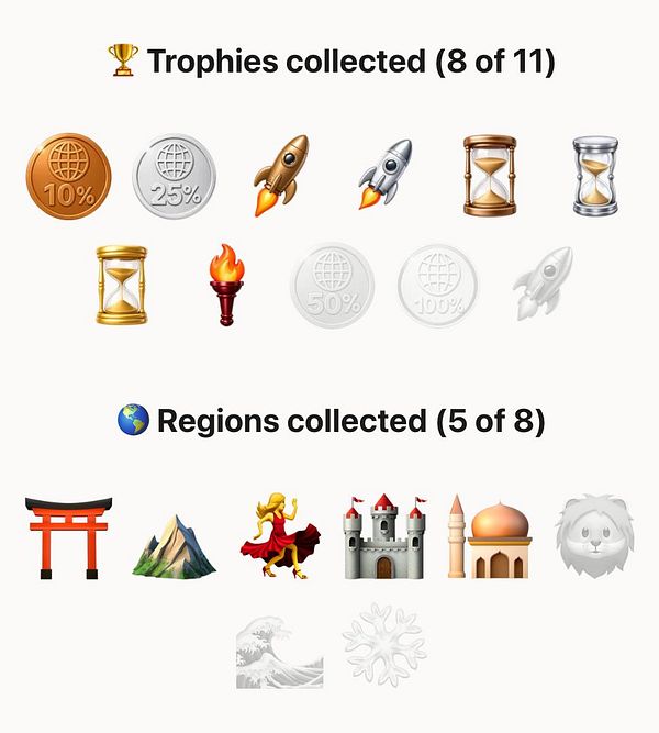Collection of various gold trophies and a red basketball logo on a wooden floor surface.