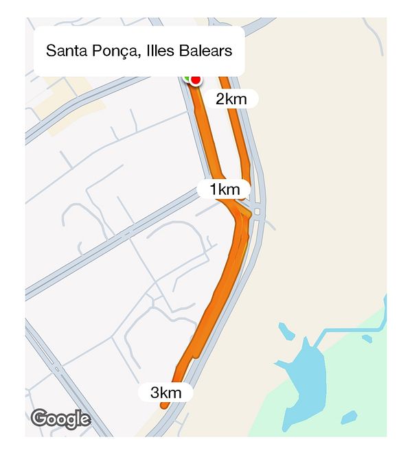 A map showing a running route in Santa Ponça, Illes Balears.
