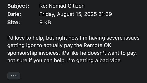 The image displays an email conversation regarding payment issues for sponsorship invoices.