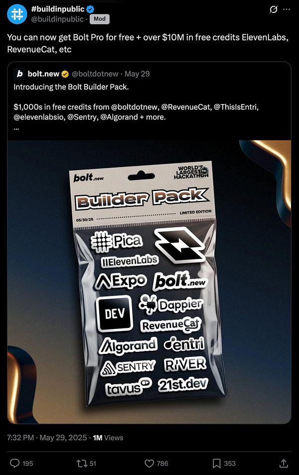 The image features a promotional graphic for the Bolt Builder Pack, showcasing various tech company logos.