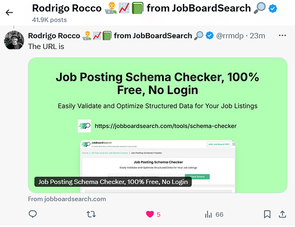 A promotional image for a free job posting schema checker tool.