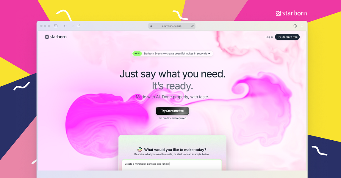 Starborn – Describe an app, AI builds it with auth, database, and AI tools included visual 3