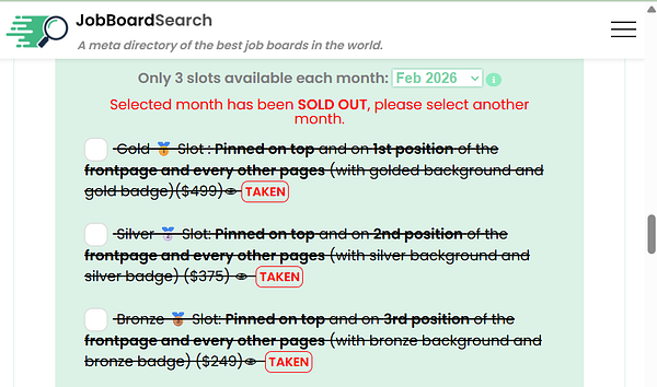 Screenshot of a job board website featuring a highlighted Silver sponsorship tier and pricing details.