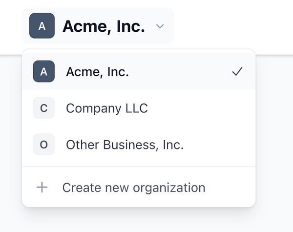 Screenshot of a Ruby on Rails code editor window showing integration code for the organizations gem.