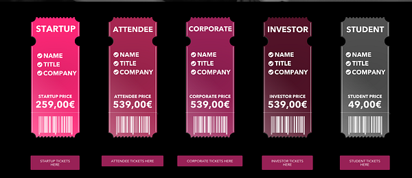 The image displays ticket pricing options for a founders conference.