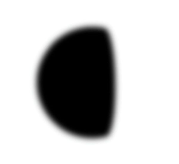 The image features a blurred, black semi-circular shape against a white background.