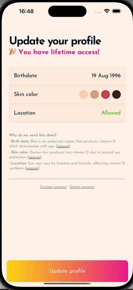 The image displays a mobile app interface for updating user profile information.