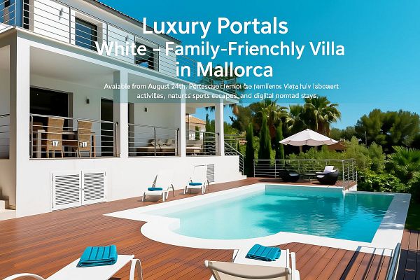 A modern villa in Mallorca featuring a pool and outdoor seating area.