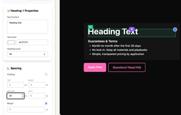 The image displays a user interface for customizing text properties and spacing in a design tool.