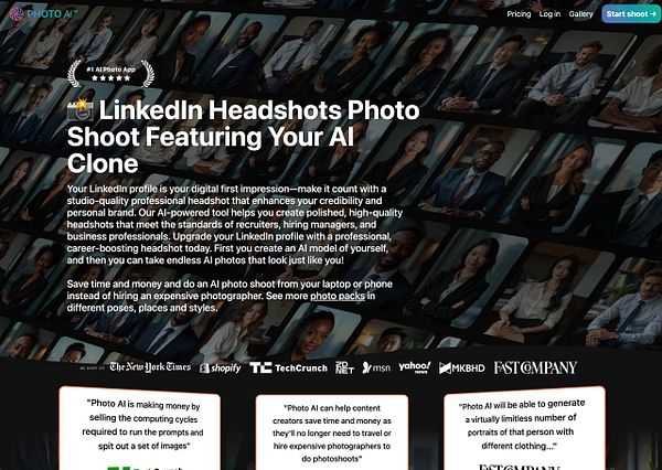 The image promotes a service for creating professional LinkedIn headshots using AI technology.