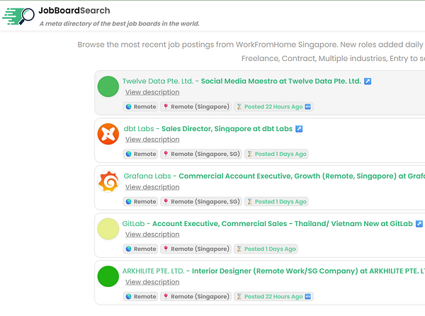 The image displays a job board interface featuring recent job postings from various companies.