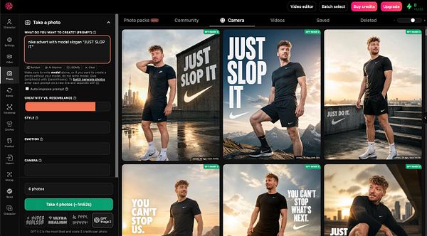 Layout design for PhotoAI application integrated with side buttons and user interface elements on a desktop screen.