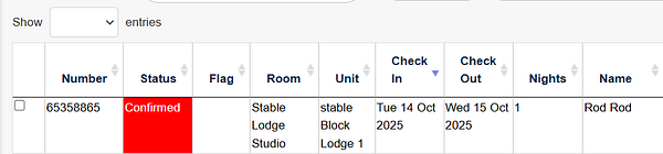 A booking confirmation table displaying details of a confirmed reservation.