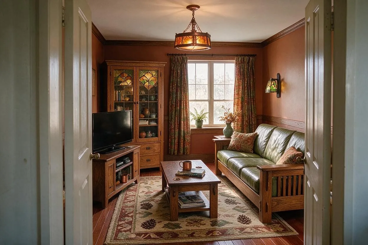 The same living room in the Craftsman style