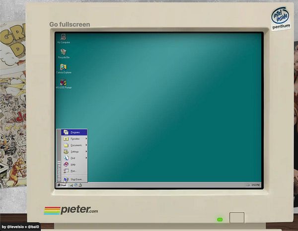 A retro Windows 95 desktop displayed on an old computer monitor.