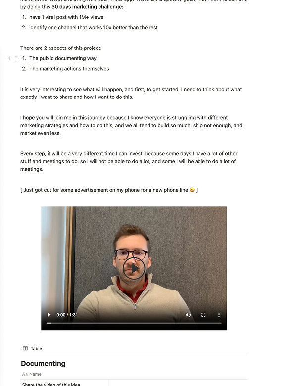 A person is discussing a 30-day marketing challenge in a video format.