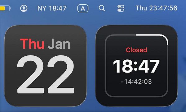 Digital clock display showing the New York Stock Exchange (NYSE) is closed with a countdown timer until it opens again.
