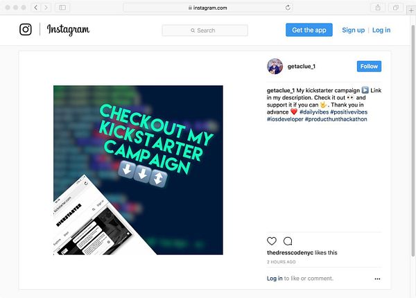 An Instagram post promoting a Kickstarter campaign.