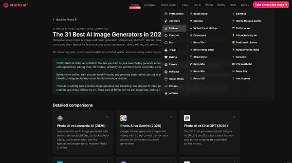 A website navigation bar with added category links for a photo AI project.