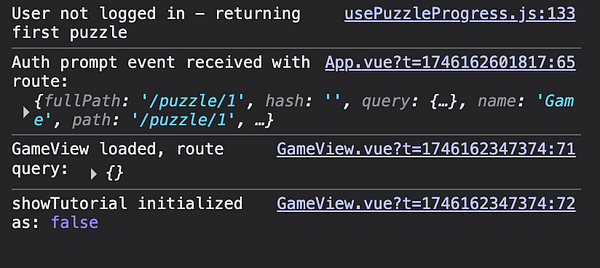 The image displays a console log output related to a tutorial modal issue in a web application.