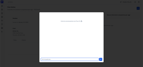 The image displays a user interface for an ERP system featuring an AI chat integration.