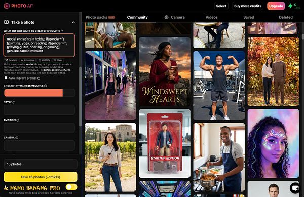 Screenshot of a mobile phone's Community tab showing a masonry-style image layout with multiple photos arranged in columns.
