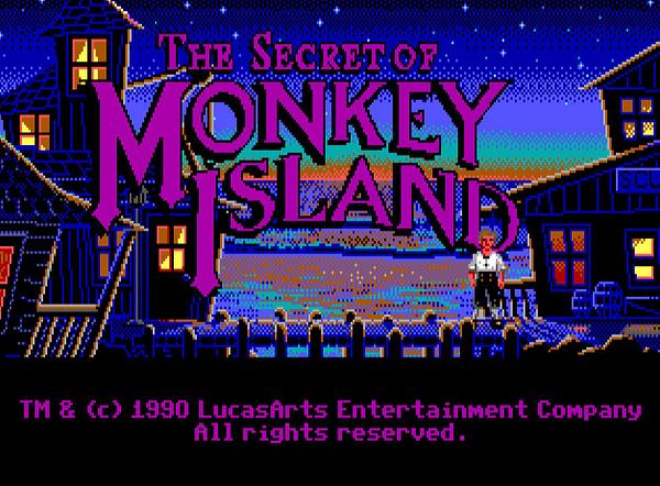 The image features the title screen of the classic video game 'The Secret of Monkey Island'.