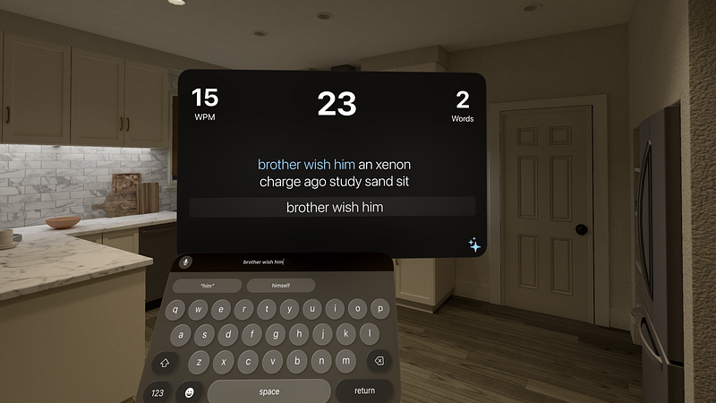 Screenshot of WPM Typing Test for Vision Pro