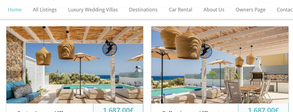 Two luxury villas are displayed side by side on a web page.