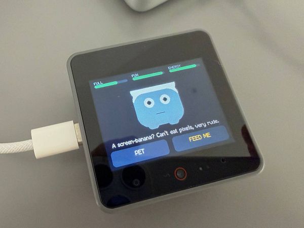 Screenshot of a Tamagotchi virtual pet screen showing the pet Pip with a banana image and a message that it refuses to eat the banana.
