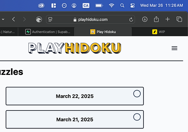 The image displays a webpage for the game 'Play Hidoku' featuring two daily puzzle options with selectable dates.