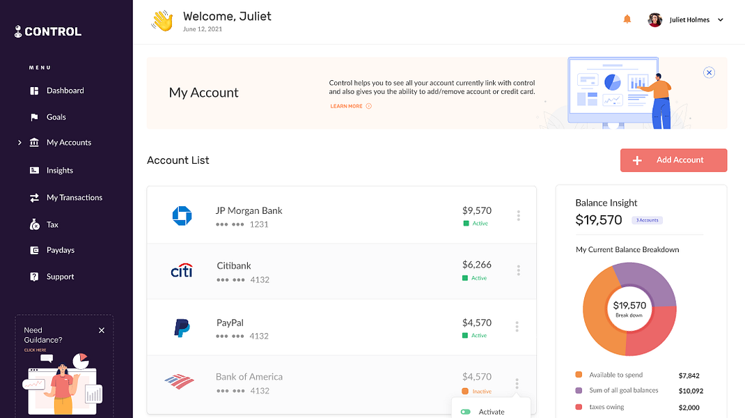 Control Financial Dashboard for Freelancers