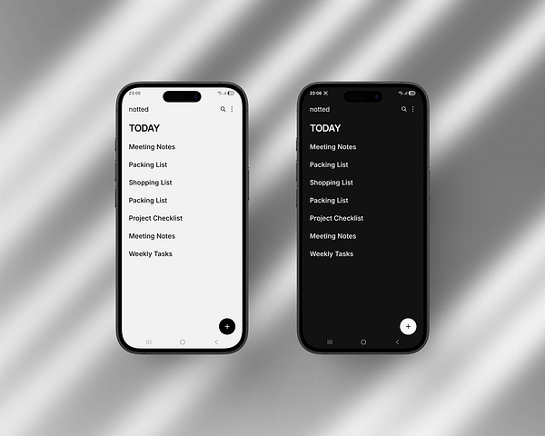 Screenshot of the Notted app interface displaying a collection of colorful handwritten notes.