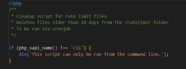 Screenshot of a terminal with a shell script for deleting rate limit files.