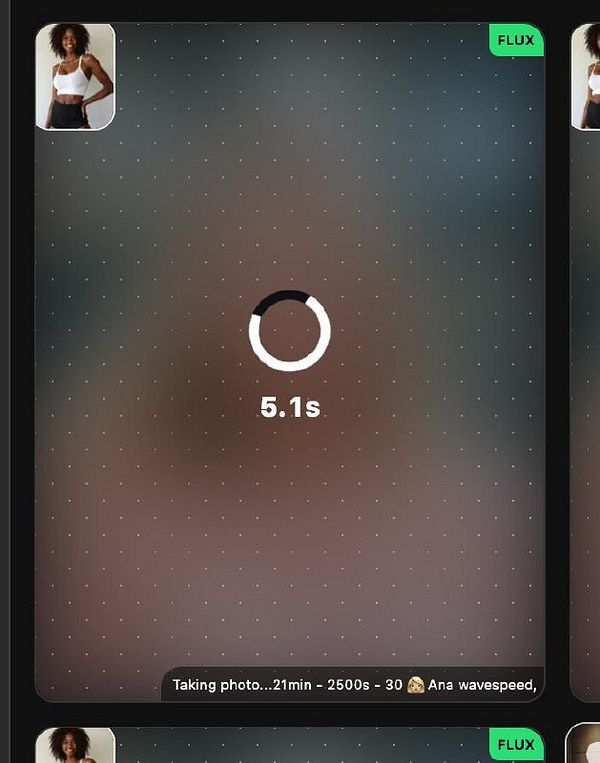 The image displays a photo capture interface with a loading indicator and a timer.