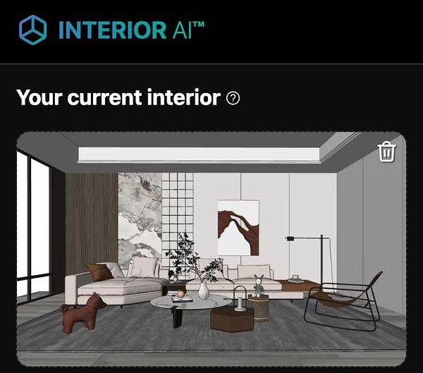 A modern living room interior design featuring a sectional sofa, decorative elements, and a small dog.