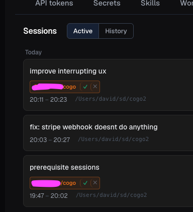 Screenshot of a GitHub pull request interface with distinct PR pills showing AI session-created PRs and options to merge or close them.