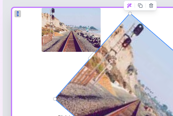 The image features a distorted view of a railway track alongside a coastal area.