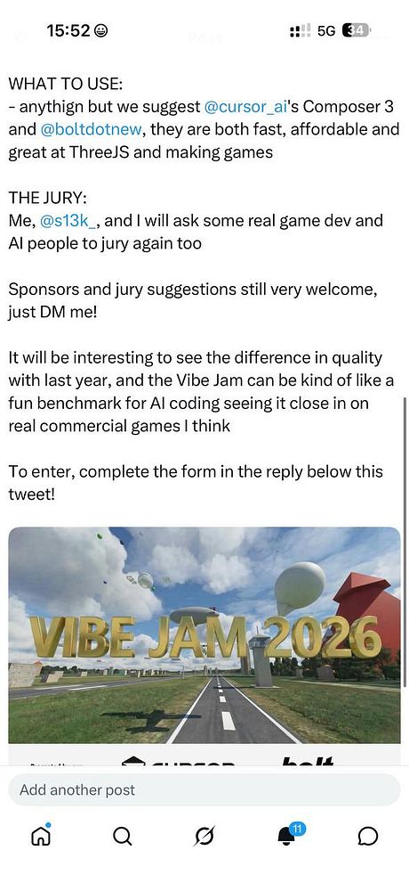 A colorful promotional poster for Vibe Jam 2026 featuring neon elements and prize details.